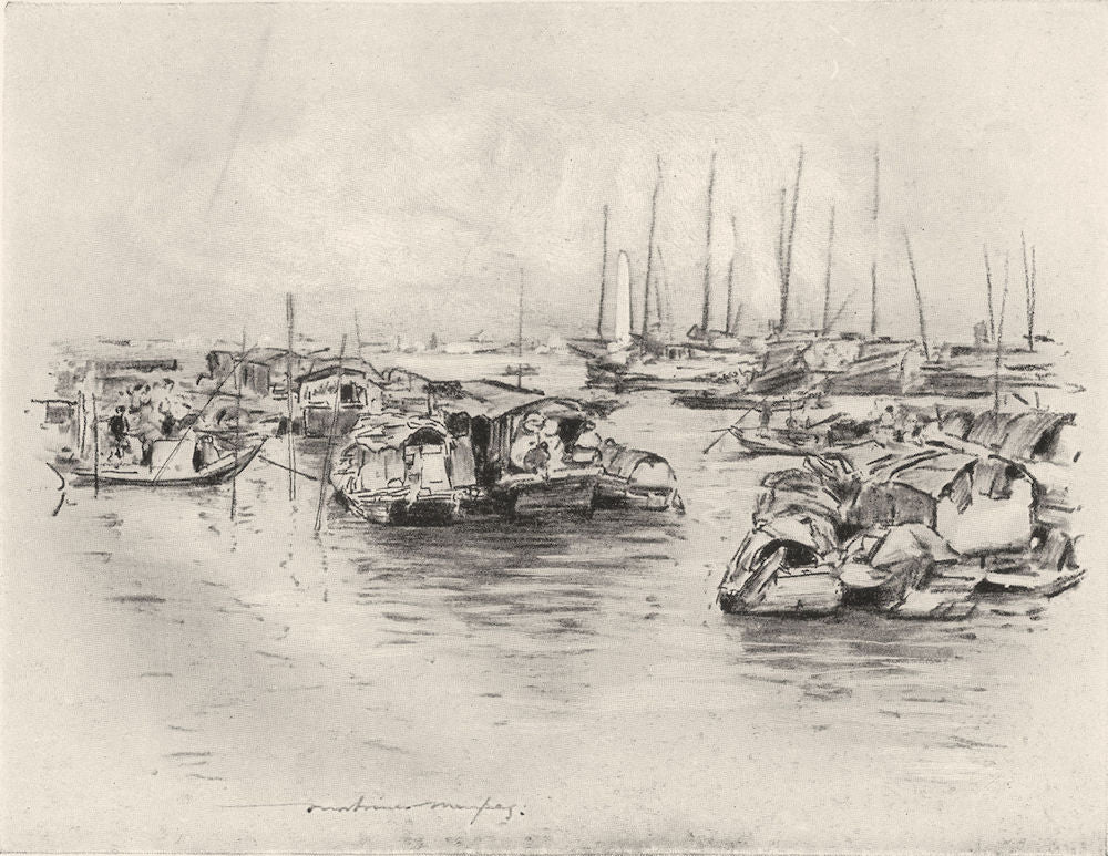 CHINA. On the Yellow River 1920 old antique vintage print picture